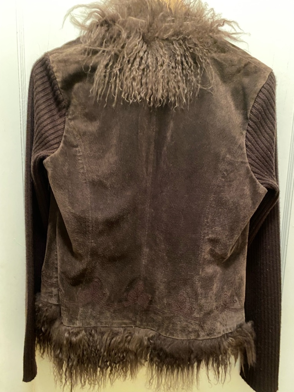 “if it were me”Chocolate Brown Real  FurTrim Suede Knit Sleeve Jacket - Picture 3 of 10